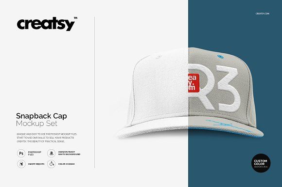 遮阳棒球帽布料图案样机贴图ps素材下载Snapback Cap Mockup Set