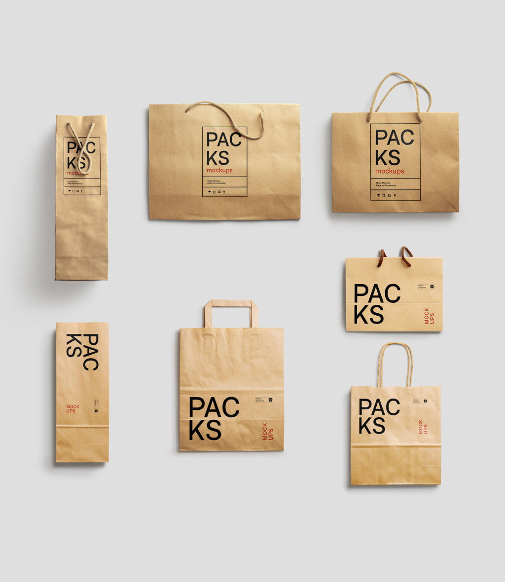 69款质感纸袋布袋购物手提袋包装袋样机贴图ps素材下载Branding Bag Mockups