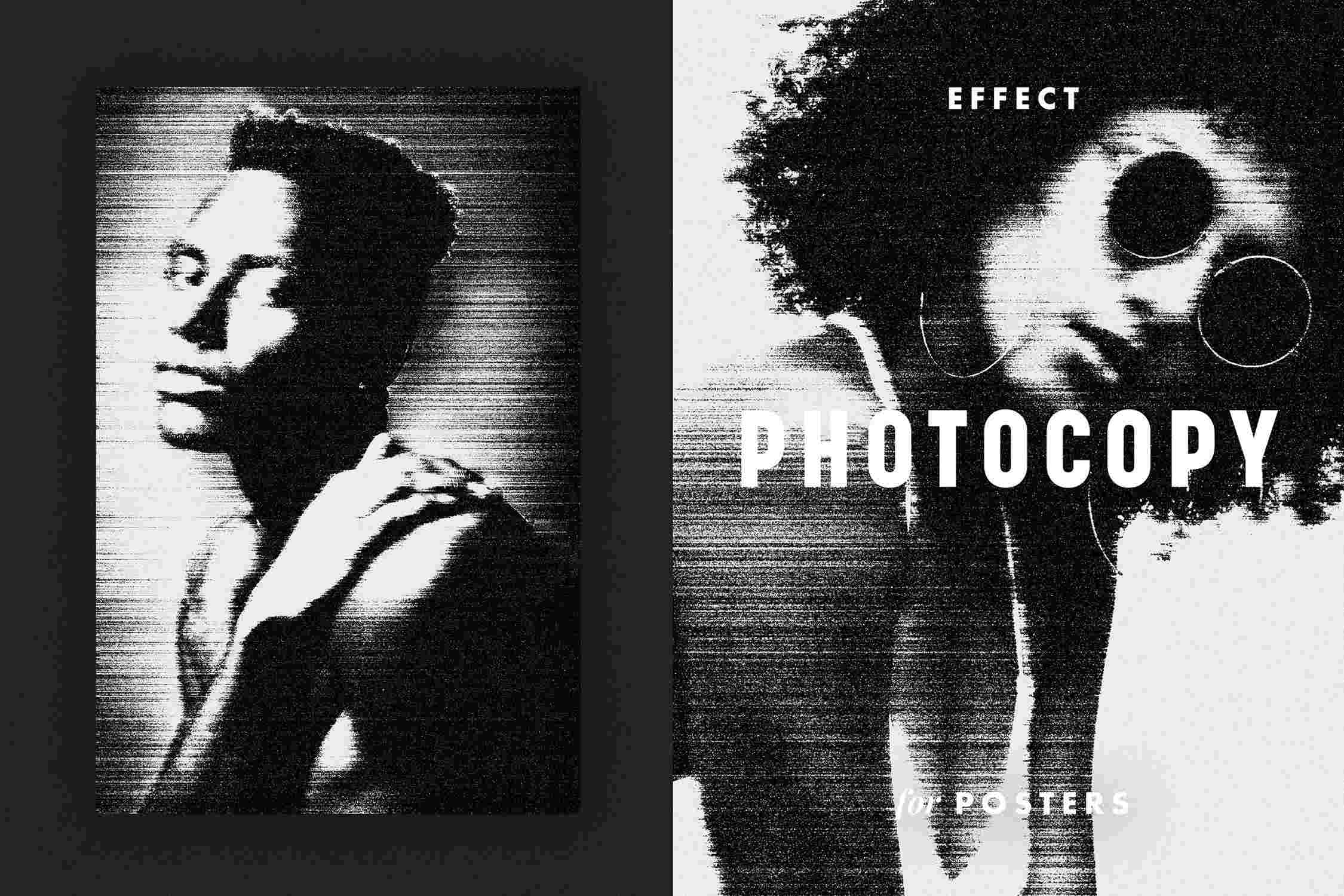 粗糙复古黑白噪点颗粒图片特效ps特效模板Photocopy Effect for Posters