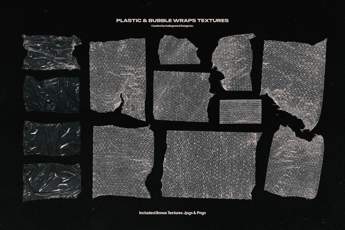 超酷街头嘻哈说唱炫酷个性透明气泡塑料袋保鲜膜png免抠图设计素材 Indieground Design – Plastic Textures