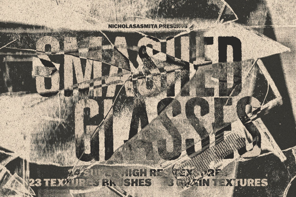 潮流复古粗糙破碎玻璃塑料纹理叠加做旧背景图片设计素材 Smashed Glasses Textures + Brushes