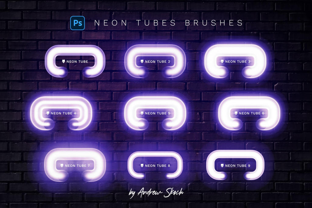 潮流Neon霓虹灯发光字海报标题特效ps笔刷样式插件设计素材 Glowing Neon Photoshop Brushes