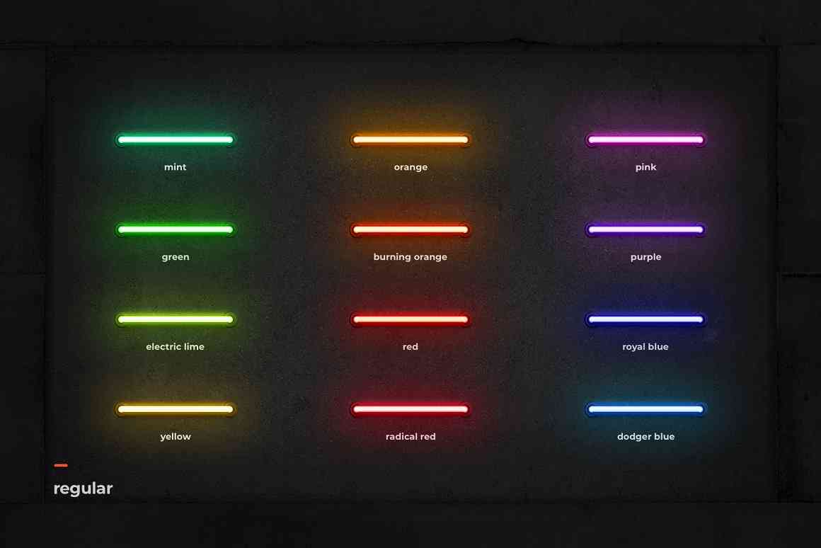 潮流复古工业风赛博朋克霓虹灯管文本样式ps设计素材套件 Neon Sign Kit