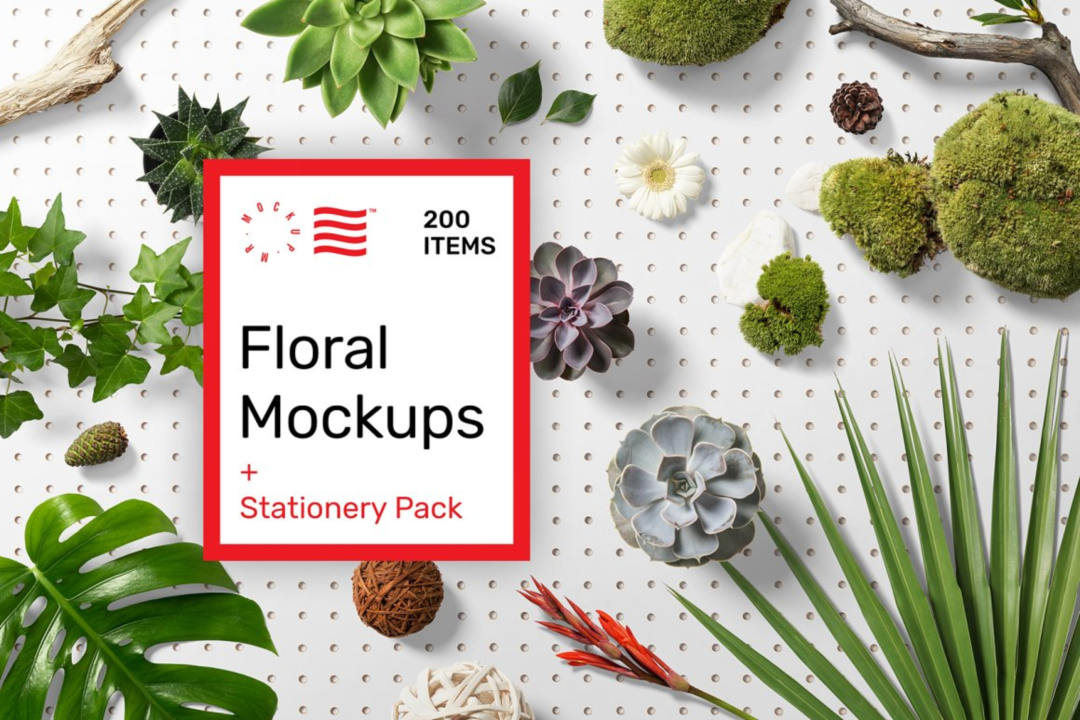 高品质花修饰名片办公文创样机贴图ps素材合集 Floral Mockups + Stationery Pack