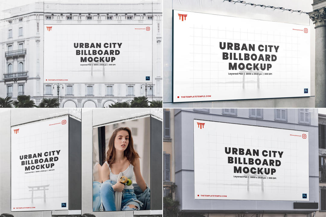 20款城市街头海报广告牌展示样机贴图样机模板 Urban City Billboard Mockups