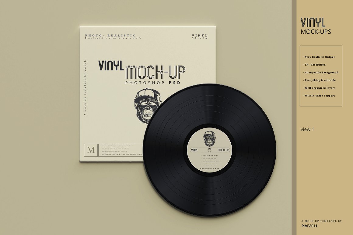 复古逼真黑胶唱片包装纸袋设计贴图样机模板 Vinyl Mockups