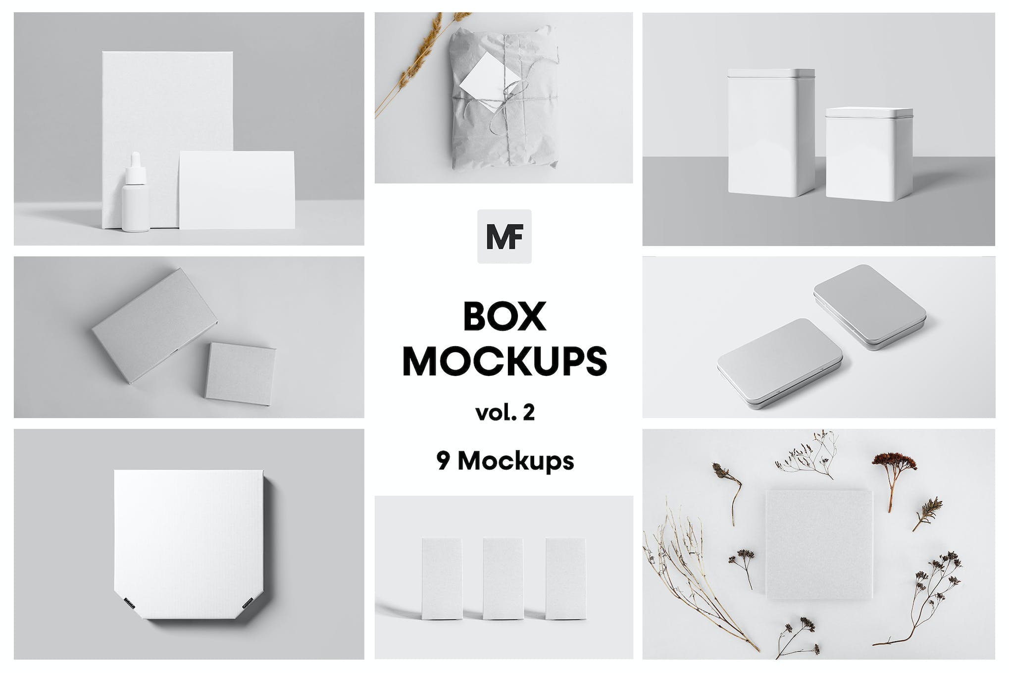 9款时尚简约纸包纸盒包装设计展示psd样机贴图合集box mockups