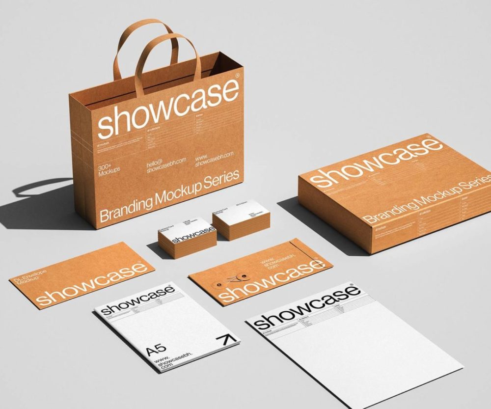 9款高级质感品牌LOGO设计信封名片信纸手提袋展示贴图PSD样机模板素材 Brown_Branding Mockup Set