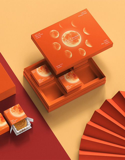 原创中式国潮礼盒月饼盒设计包装样机psd效果图