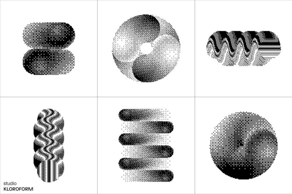 130款潮流复古像素马赛克半调颗粒低保真抽象艺术几何图形AI设计素材 Dither 2 by kloroform