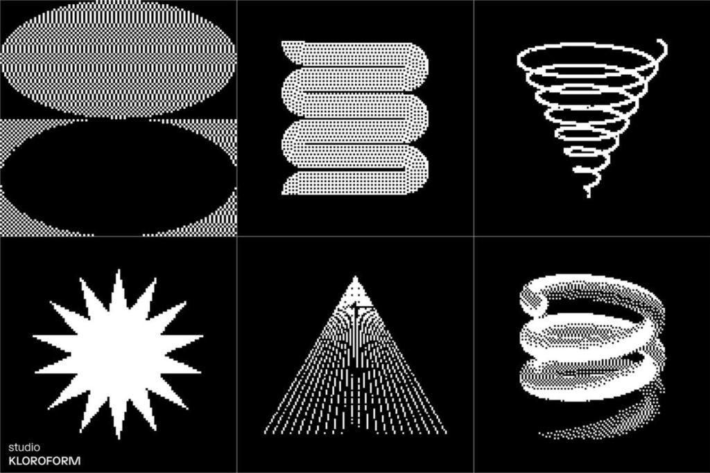 130款潮流复古像素马赛克半调颗粒低保真抽象艺术几何图形AI设计素材 Dither 2 by kloroform