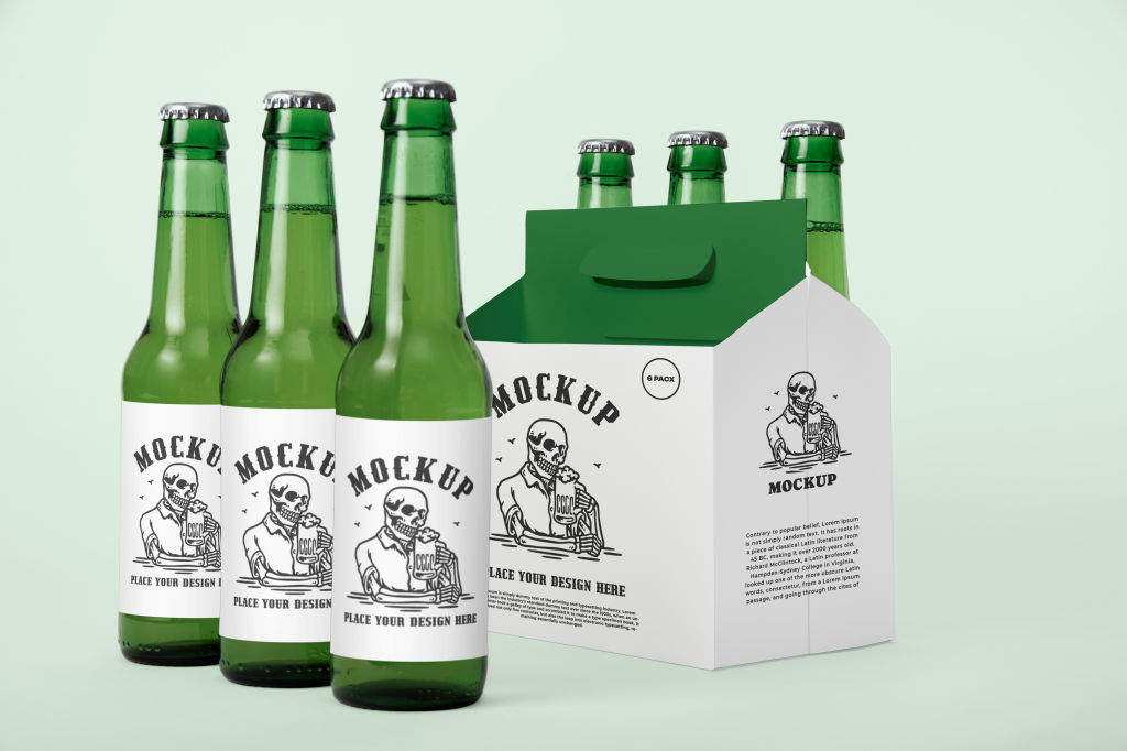 20款手提箱啤酒包装啤酒瓶标签效果展示psd样机贴图下载样机 Beer six pack mockup